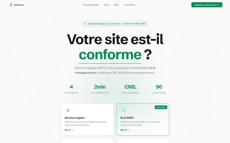 Aperçu du site Conformio