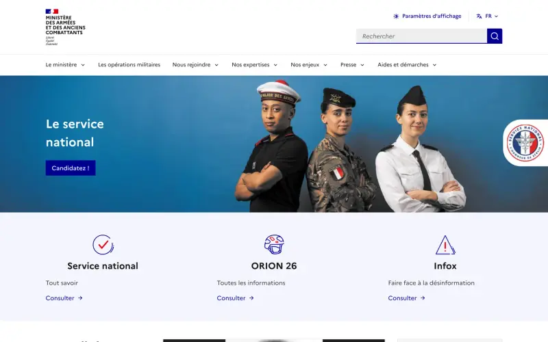 Aperçu du site Ministère des Armées