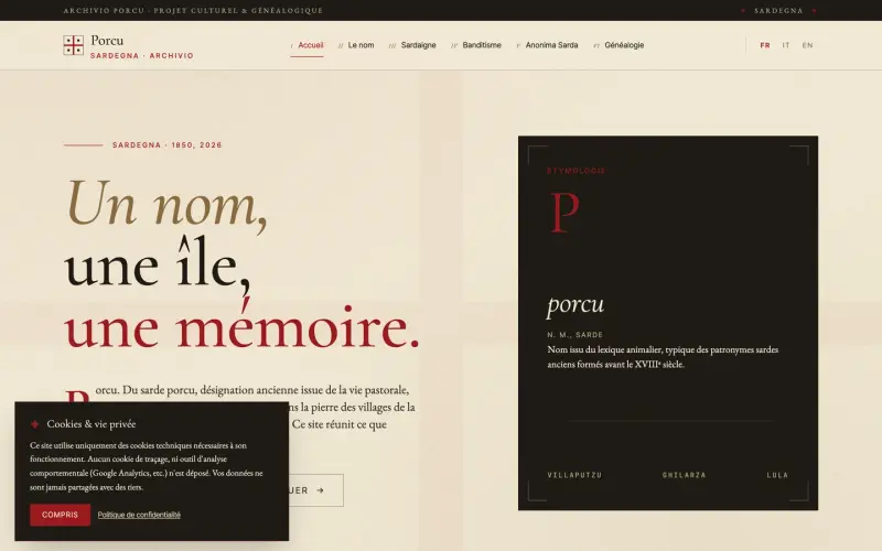 Aperçu du site Archivio Porcu