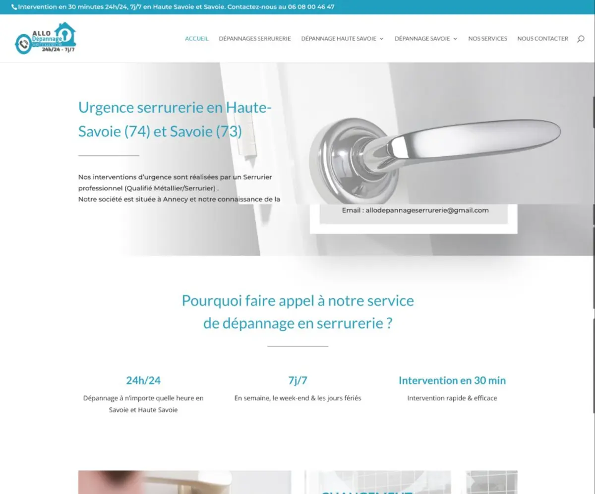 Capture d'écran du site Allo Dépannage Serrurerie