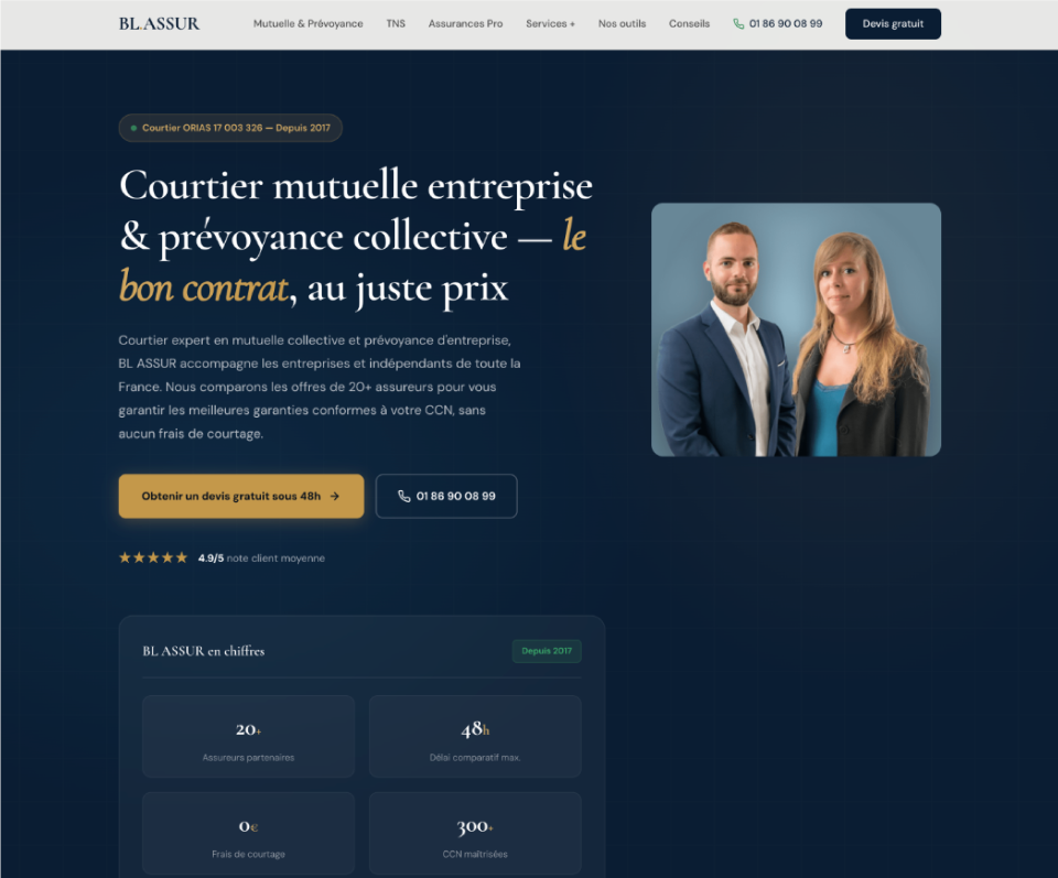Capture d'écran du site BL Assur
