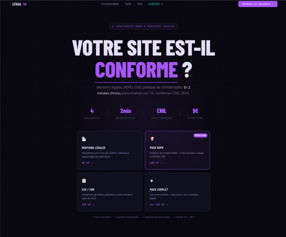 Capture d'écran du site Conformité IA