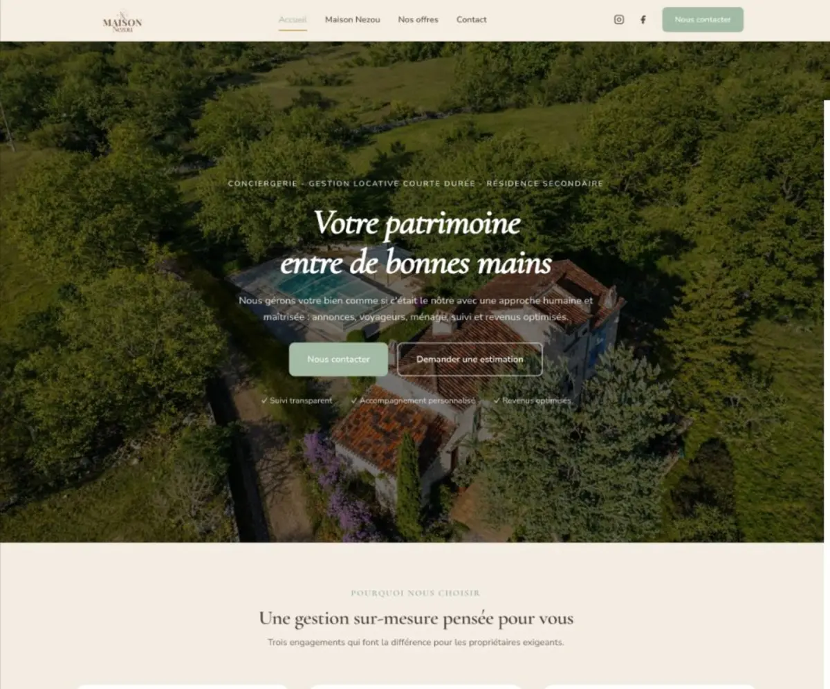 Capture d'écran du site Maison Nezou