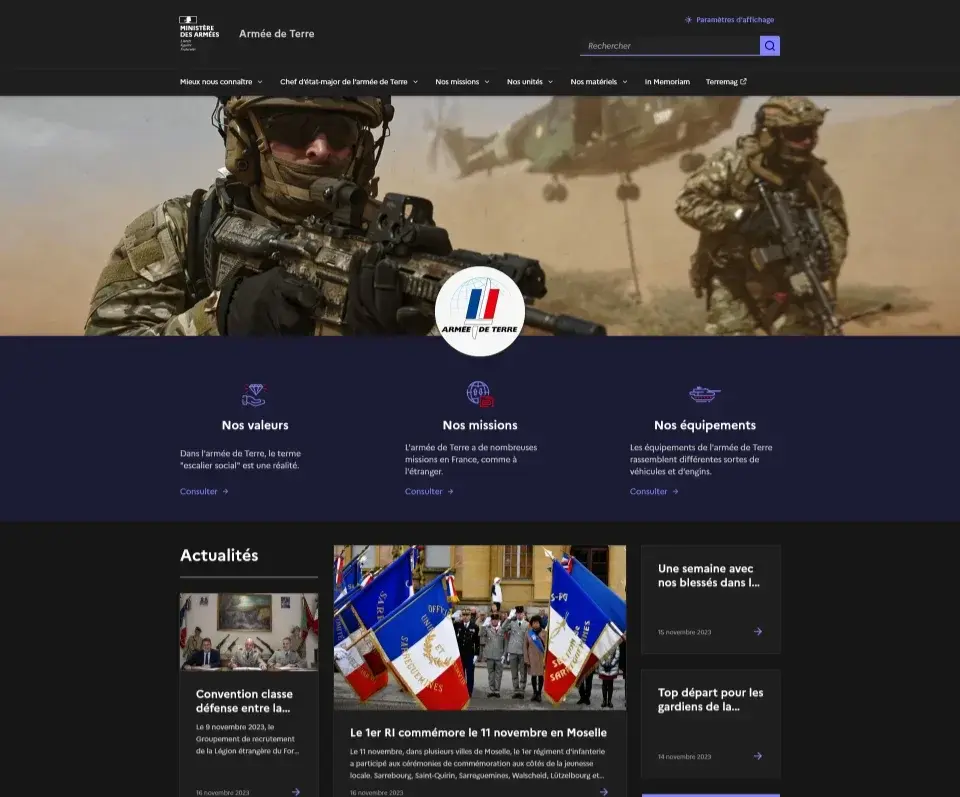 Capture d'écran du site Ministère des Armées