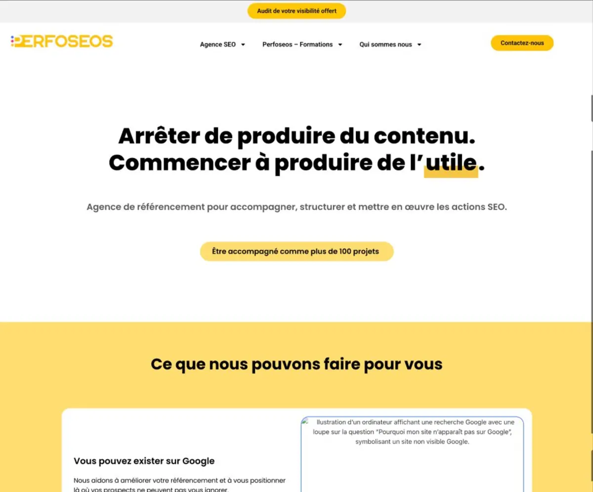 Capture d'écran du site Perfoseos