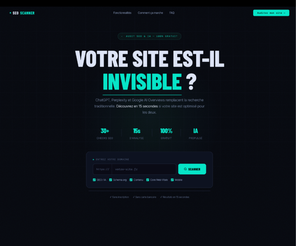 Capture d'écran du site SEO Scanner