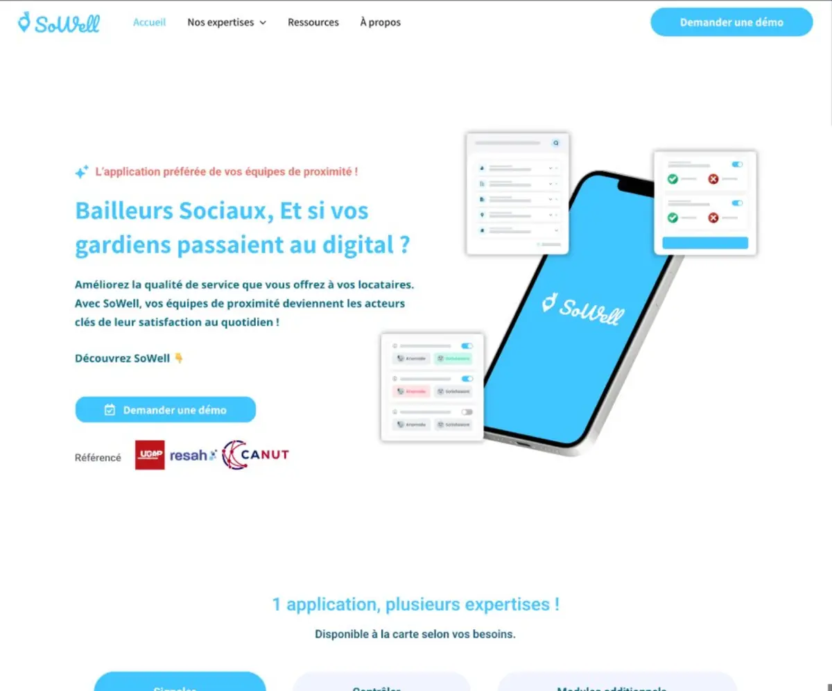 Capture d'écran du site SoWell App