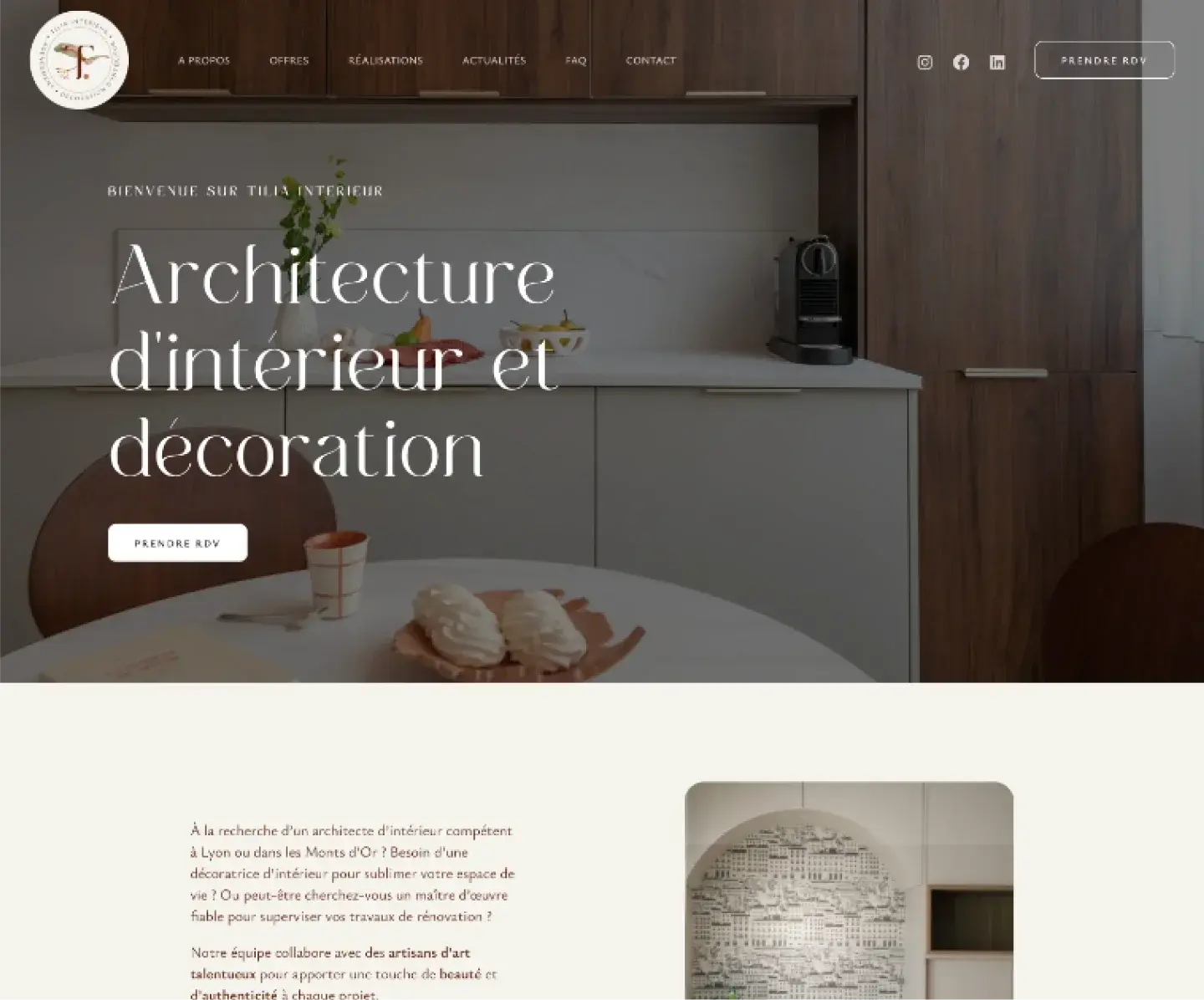Capture d'écran du site Tilia Intérieur